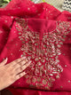 Berry Red Chanderi Silk Mukaish Badla Unstitched Fabrics