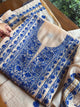 Beige & Blue Mal Chanderi Silk Chikankari With Sequins Unstitched Kurta Dupatta Set