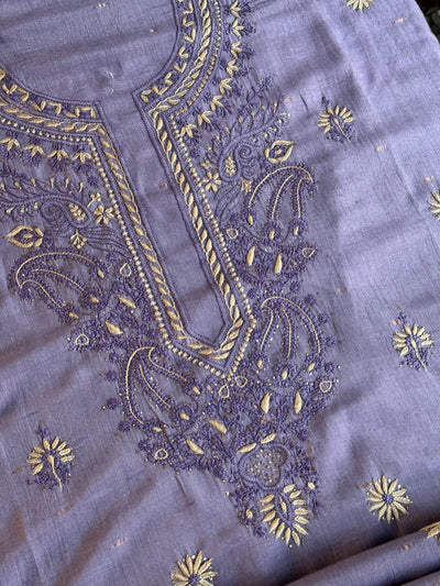 Purple Shade Jamdani X Chikankari Unstitched Fabric