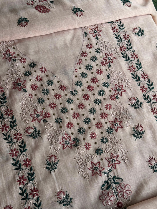 Beige Multi Mul Chanderi Silk Kalamkari Unstitched Kurta Dupatta Set
