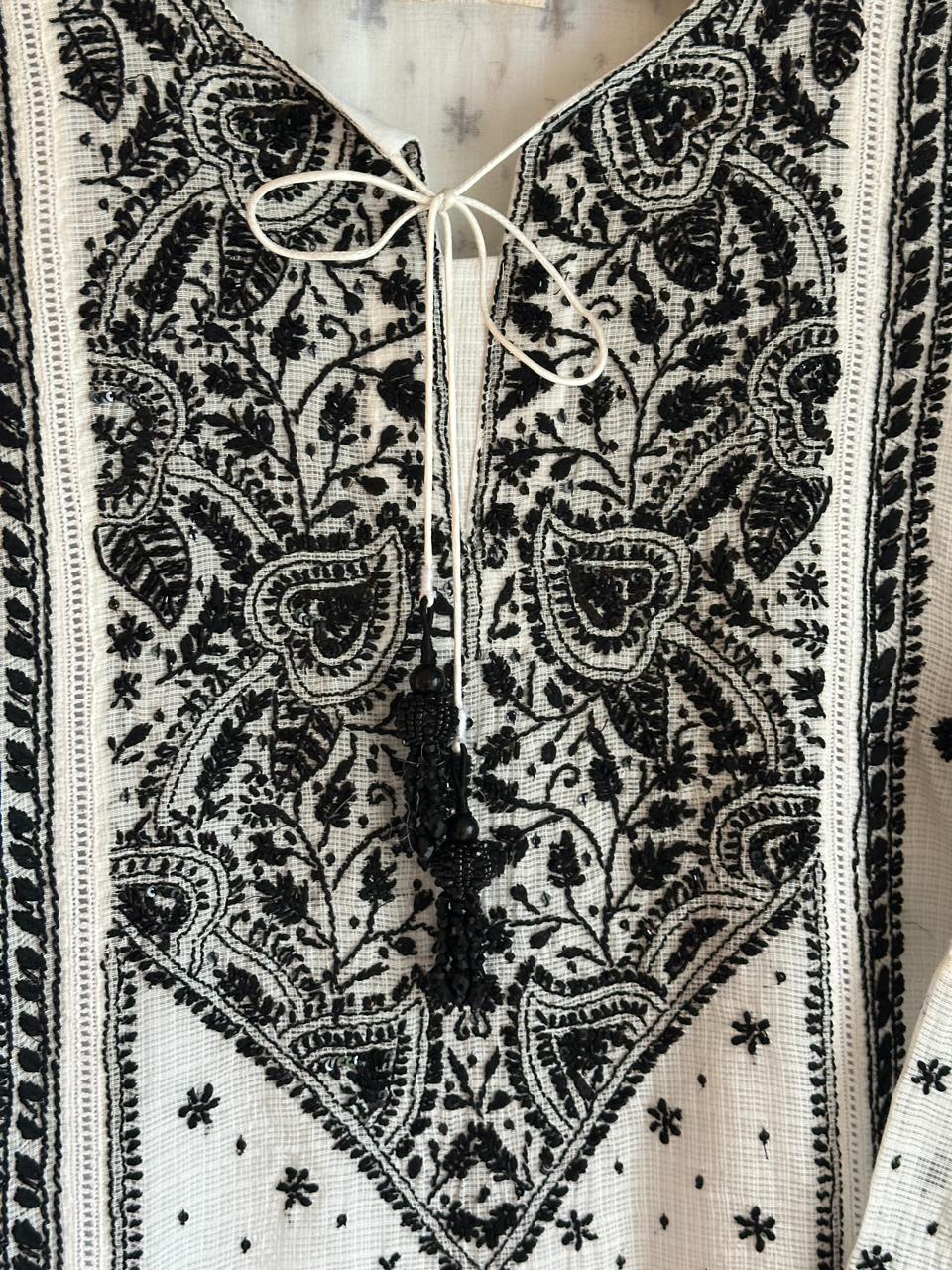 Kota Monochrome Sequins Work Chikankari Kurta Dupatta Set