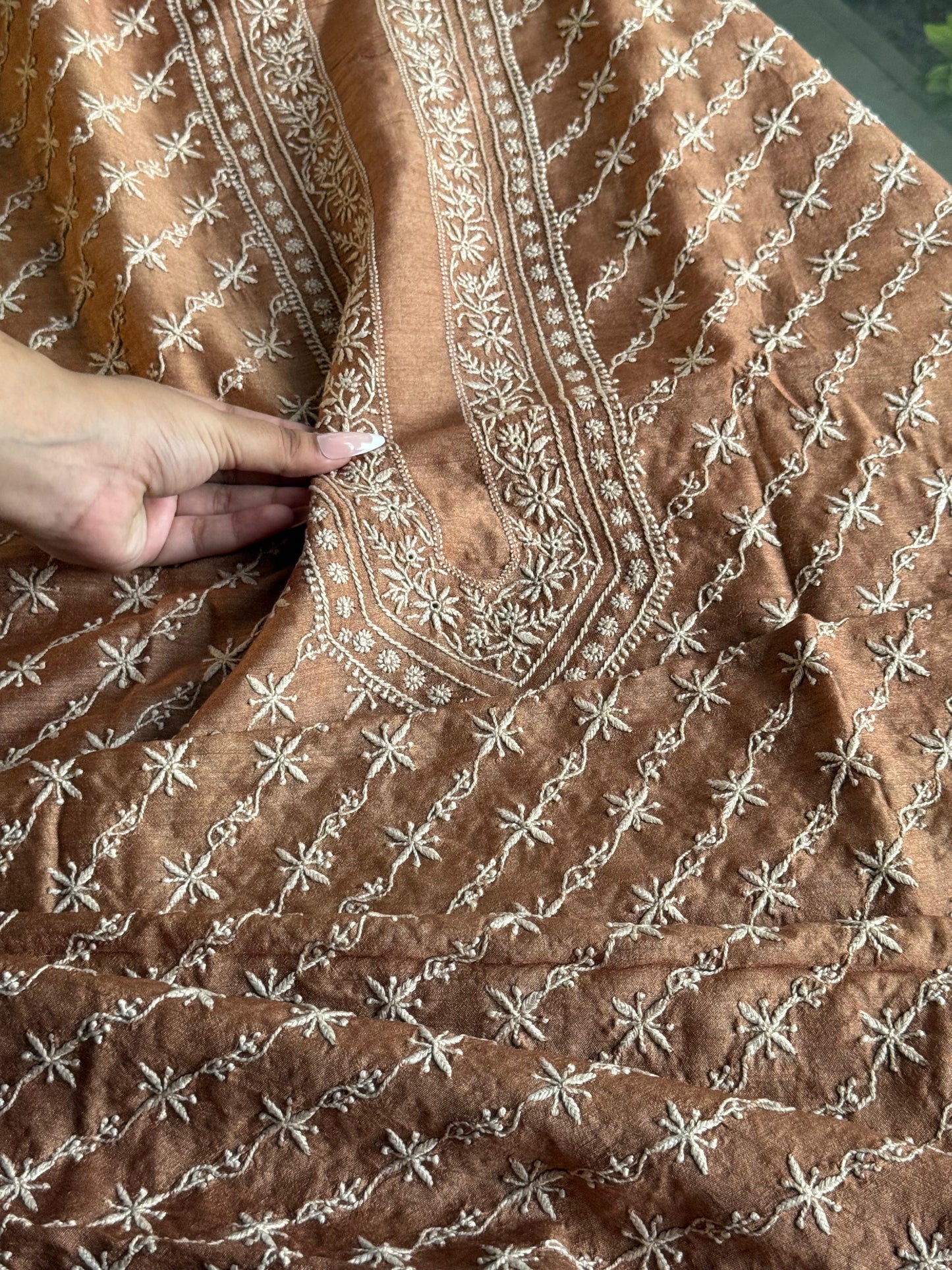 Mustard Moonga Silk Chikankari Men’s Kurta Fabrics