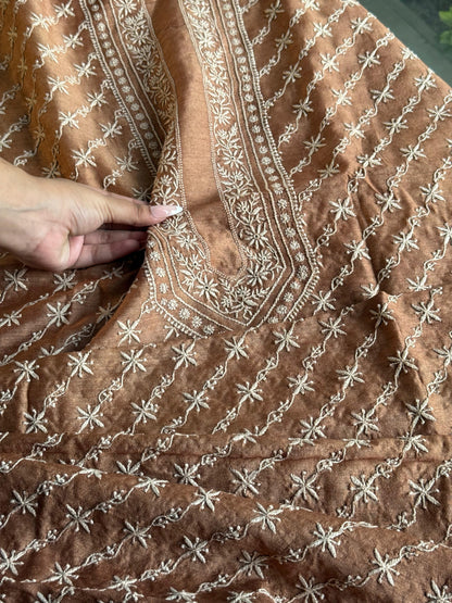 Mustard Moonga Silk Chikankari Men’s Kurta Fabrics