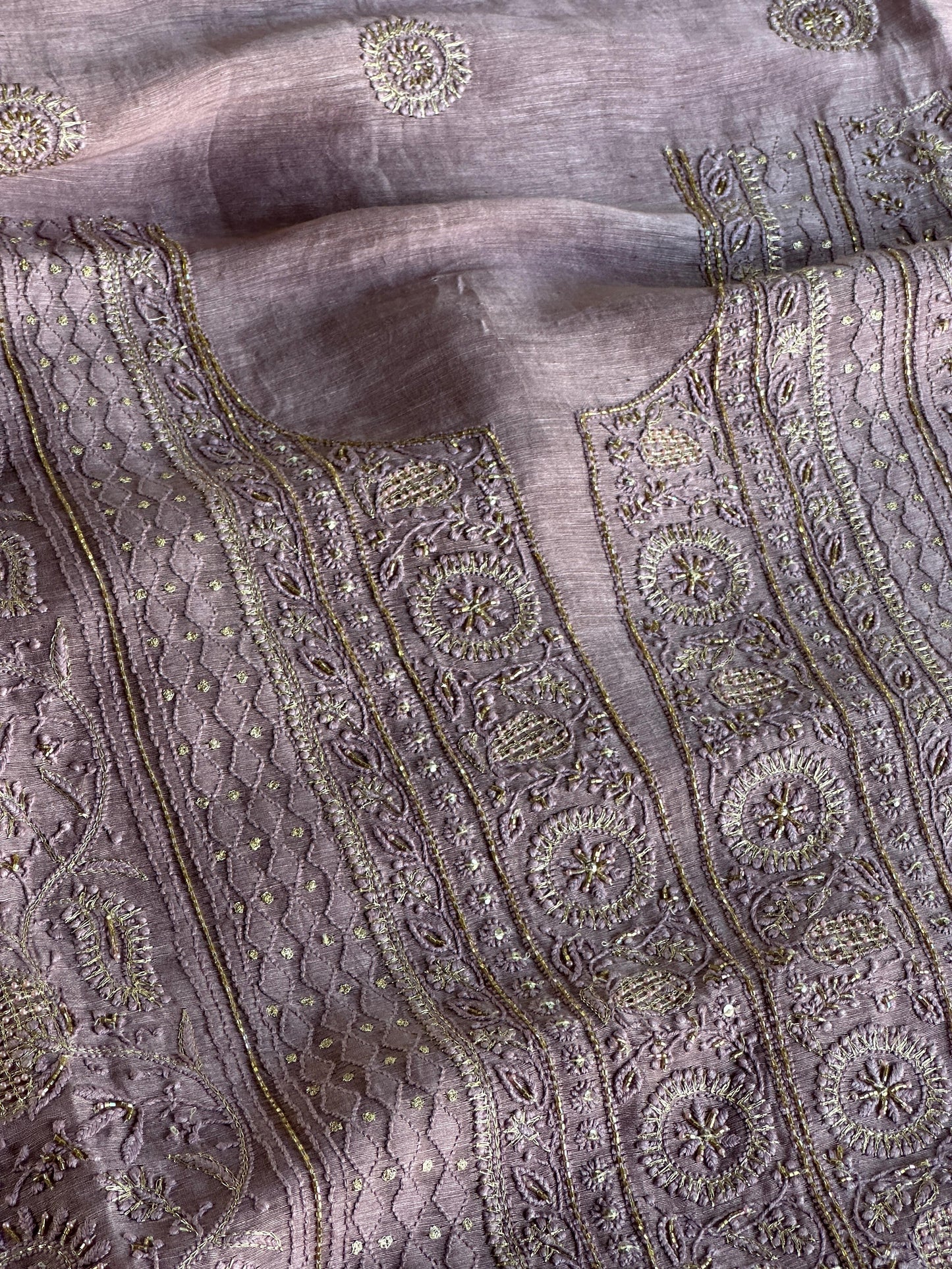 Purple Shade Linen Silk Chikankari With Ari Work Unstitched Kurta Dupatta Set