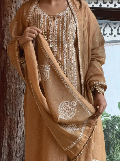 Crush Mul Heavy Chikankari Yoke Kurta Set