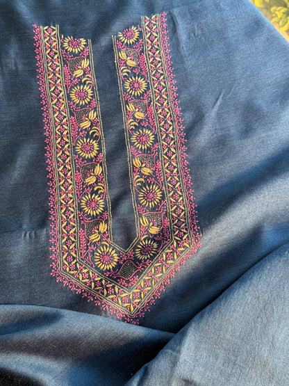 Dark Blue Moonga Silk Chikankari Men’s Kurta Fabrics