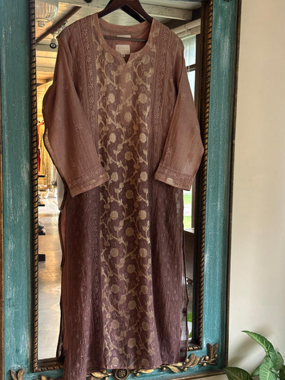 Brown Shade Zari Chanderi Chikankari Ready to Wear Tunics