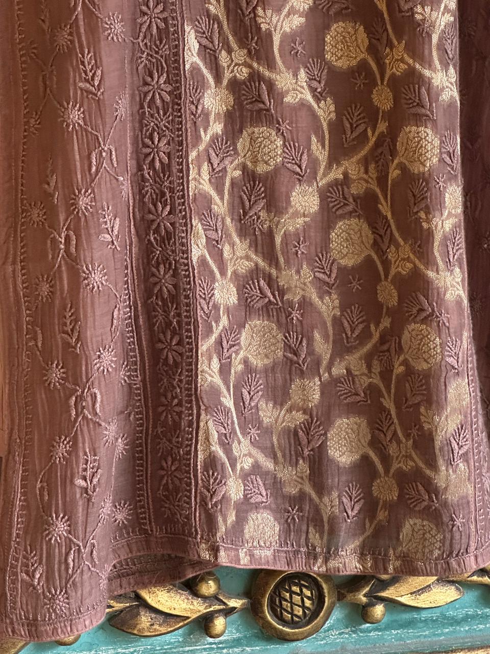 Brown Shade Zari Chanderi Chikankari Ready to Wear Tunics
