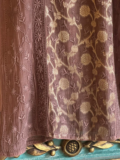 Brown Shade Zari Chanderi Chikankari Ready to Wear Tunics