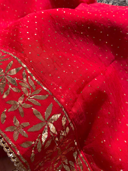 Red Shade Mukaish Lakh Dana Saree With Blouse