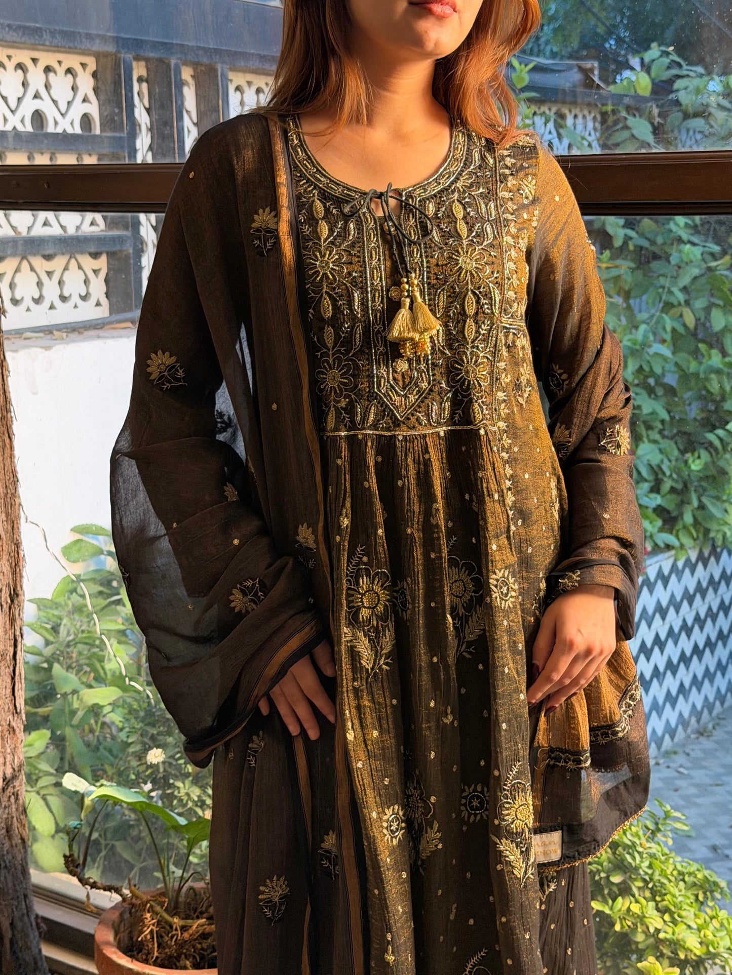Tissue Silk Bhopali Kurta Dupatta Set