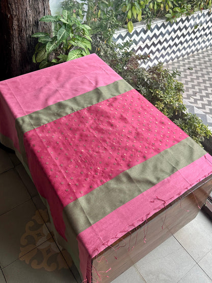 Hot Pink Woven Butta Saree with Contrast Grey Border