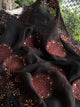 Black & Rust Red Shade Coral Motif Fine Chikankari Organza Mukaish Dupatta