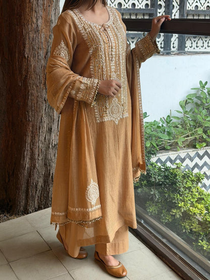Crush Mul Heavy Chikankari Yoke Kurta Set