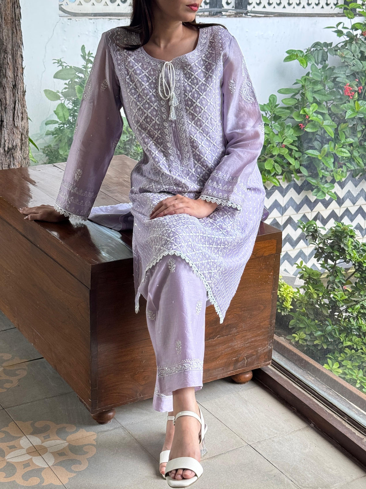 Lavender Shade Jacquard Sequins Chikankari Co-Ord Set