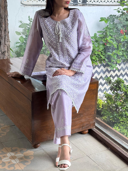 Lavender Shade Jacquard Sequins Chikankari Co-Ord Set