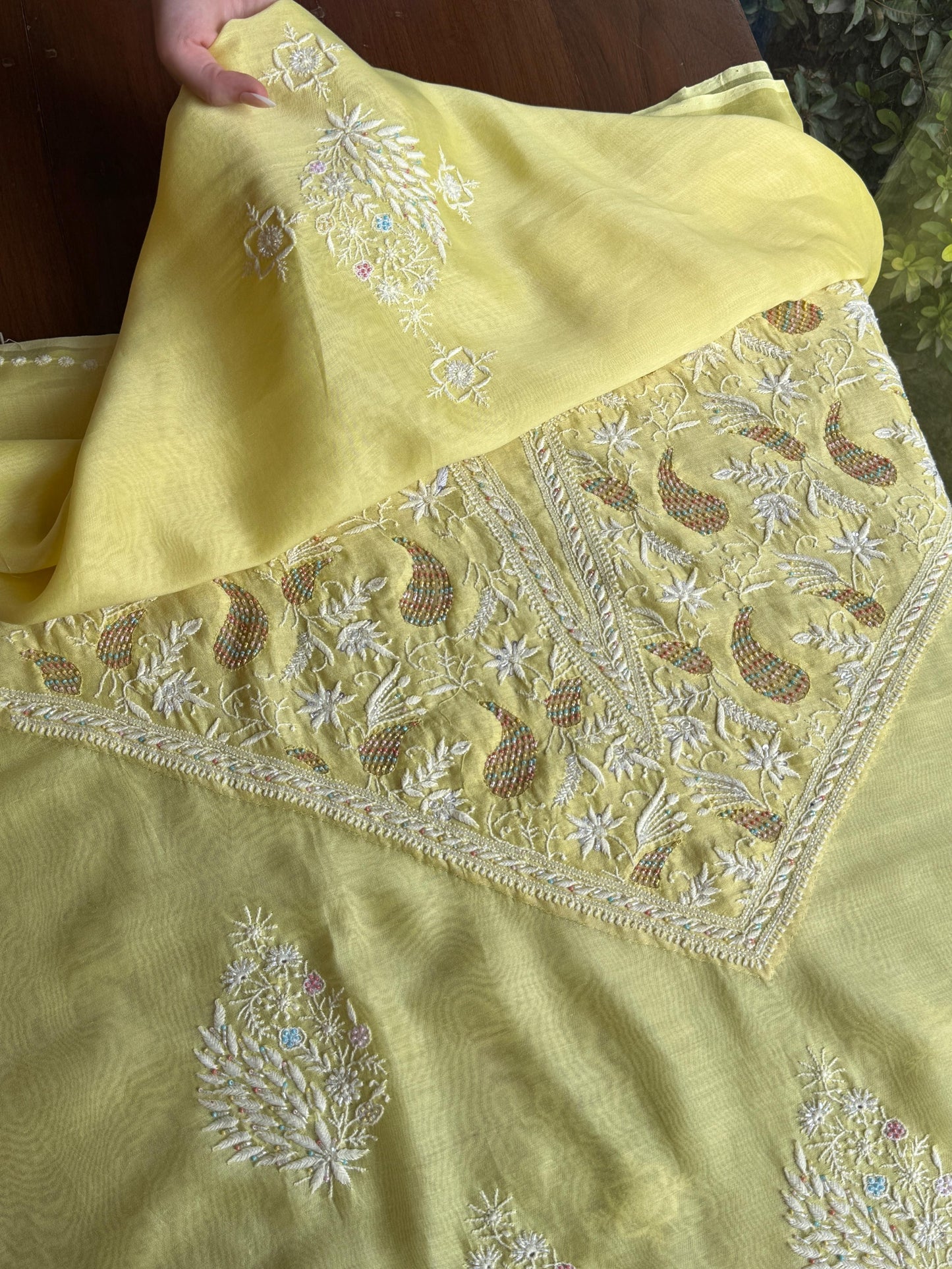 Butter Yellow Mul Chikankari Unstitched Kurta Set