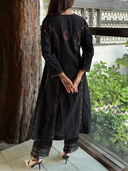 Black Handspun Malkha Chikankari Panel Tunic