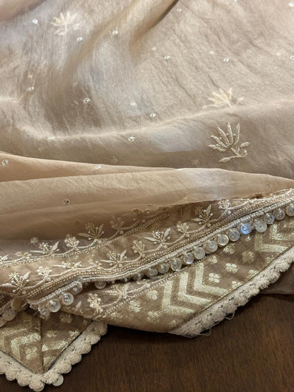 Beige Rasm Tussar Kota Chikankari Unstitched Chikankari Fabrics