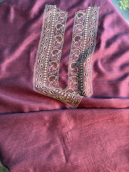 Wine Shade Moonga Silk Chikankari Men’s Kurta Fabrics