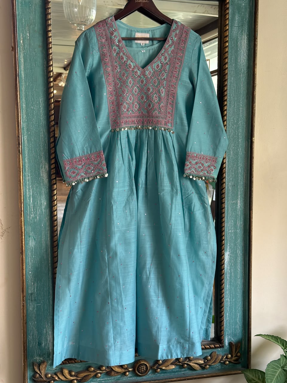 Fountain Blue Sico Chikankari Tux Style Kurta Set with Zardosi Work