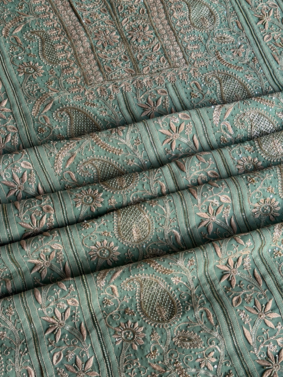Green Superfine Pure Georgette Chikankari Kurta Set