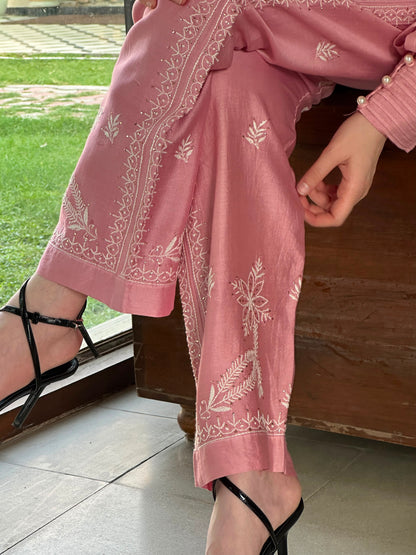 Pink Chanderi Chikankari Co-Ord Set
