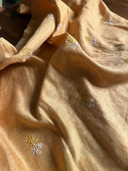 Yellow Tissue Silk Chikankari Unstitched Fabrics