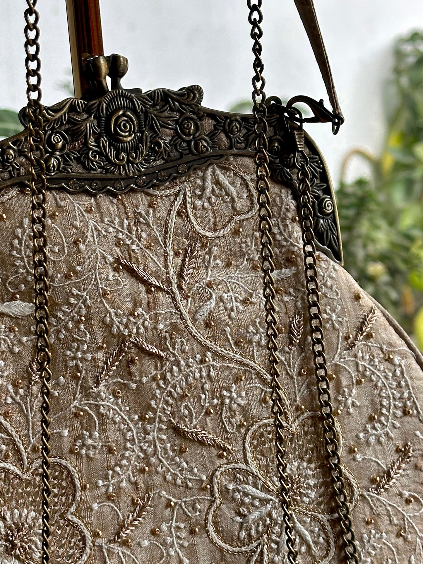 Beige Shade | Vintage Ari Mukaish Sling Bags