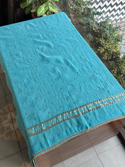 Sea Green Shade Mukaish Mul Chanderi Silk Dress