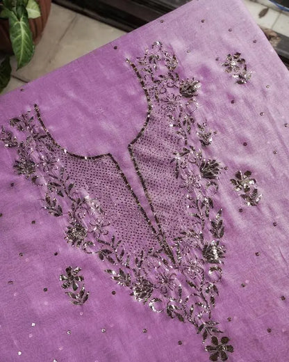 Mauve Shade Chanderi Silk Mukaish Badla Unstitched Fabrics