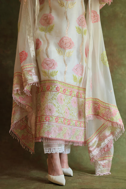 Banarasi Noor Organza Chikankari Kurta With Dupatta