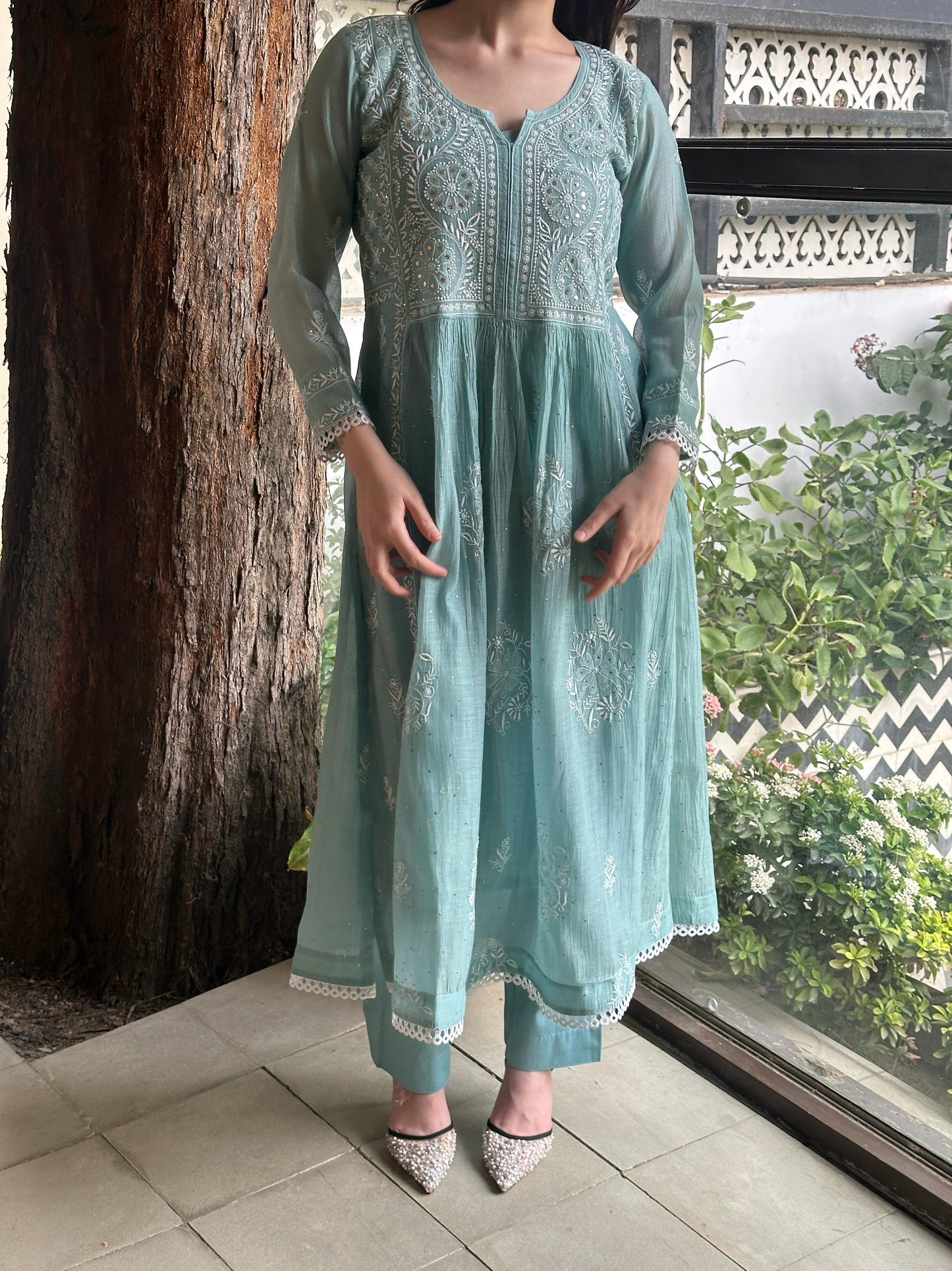 Light Blue Shade Malmal Mukaish Kamdani Chikankari Ready to Wear