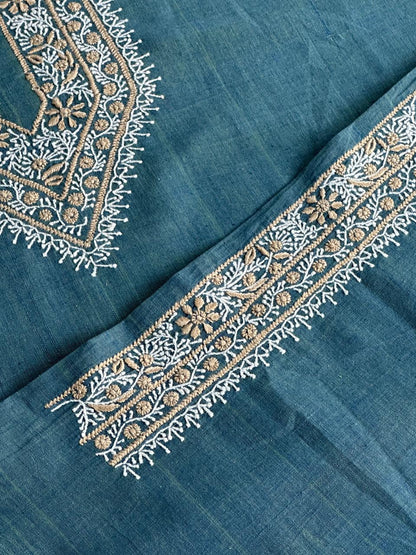 Teal Blue Malkha Handspun Khadi Kurtas Unisex Fabric