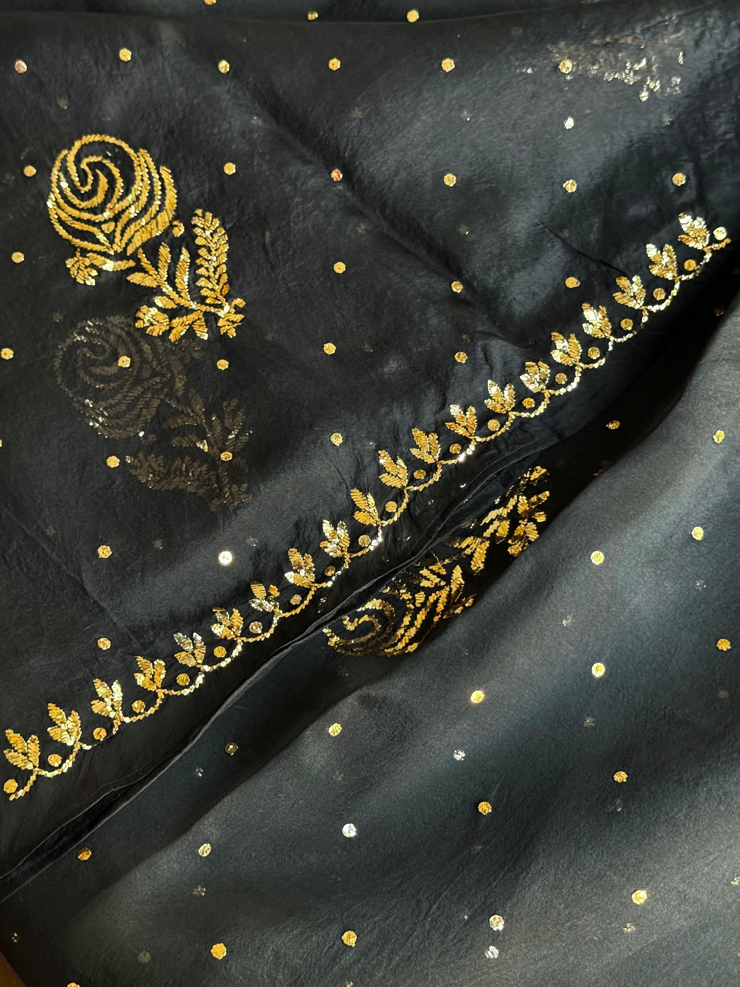 Jet Black | Noor Organza Silk Chikankari Unstitched Kurta Dupatta Set