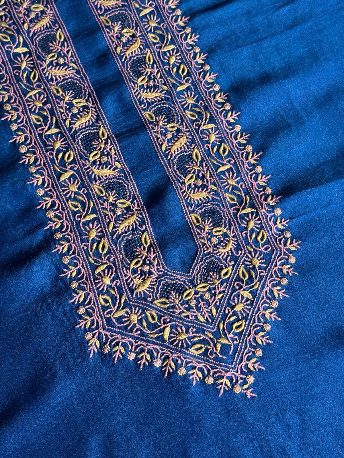 Royal Blue Shade Moonga Silk Chikankari Men’s Kurta Fabric