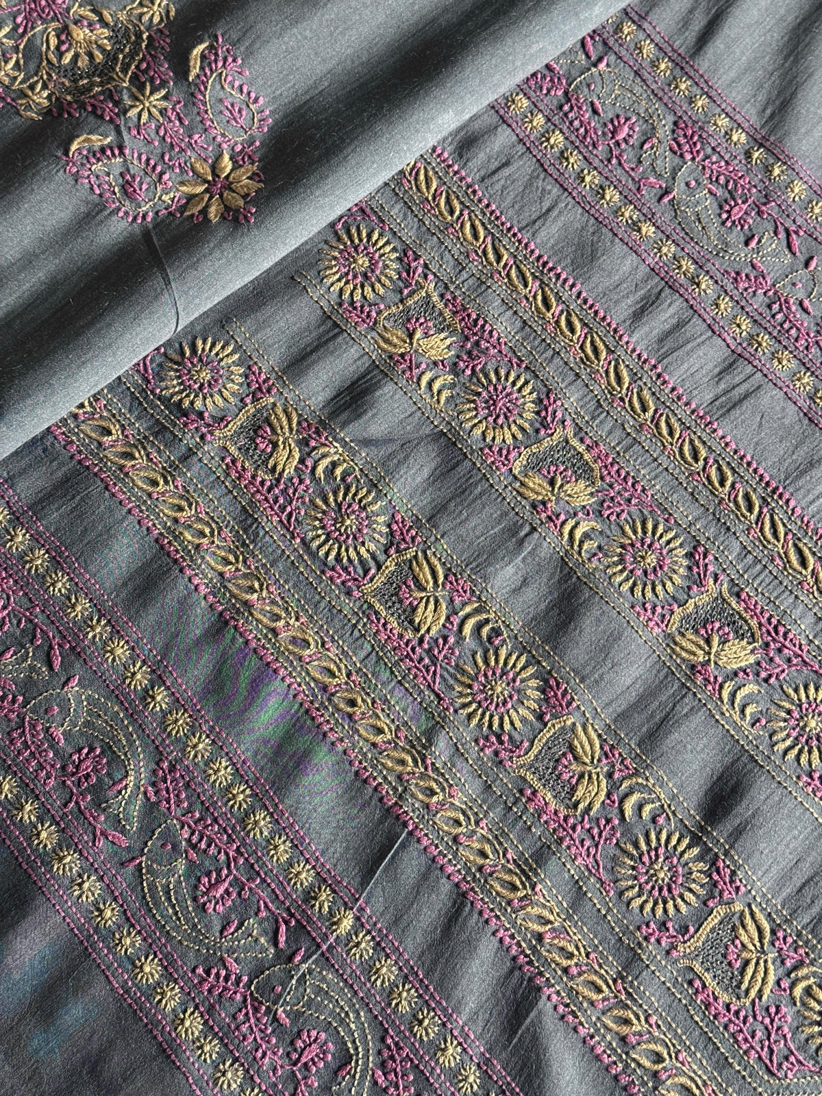 Blue Shade Moonga Silk Chikankari Men’s Kurta Fabric