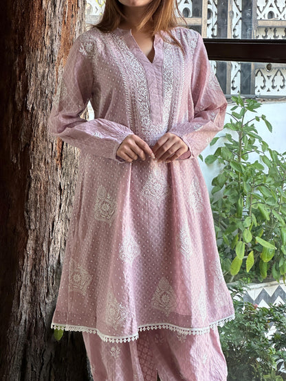 Dusty Lavender Jacquard Sequins Chikankari Co-Ord Set