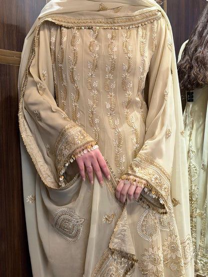 Cream Shade Pure Georgette Semi Stitched Anarkali