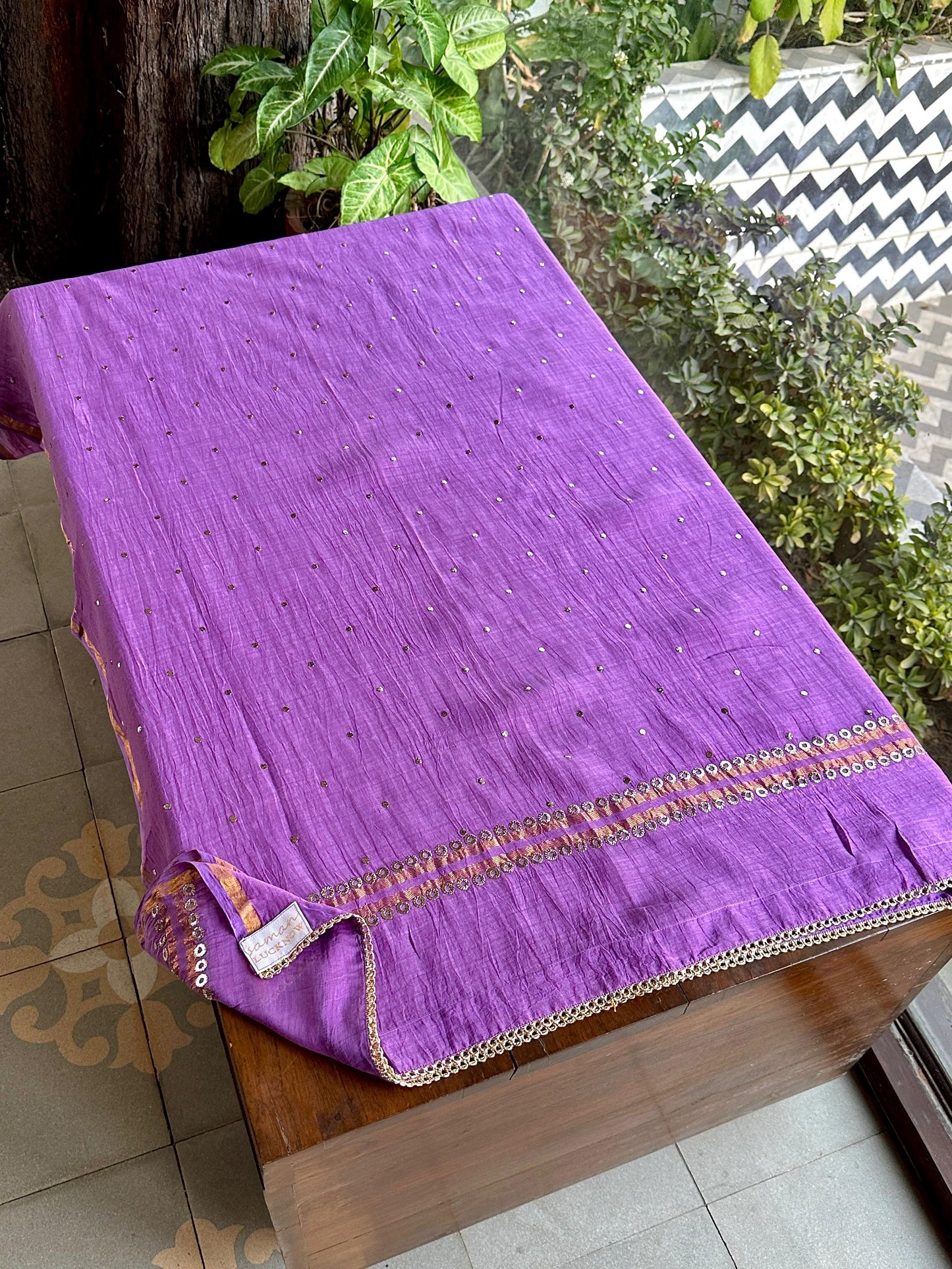 Deep Purple Shade Mukaish Mul Chanderi Silk Dress