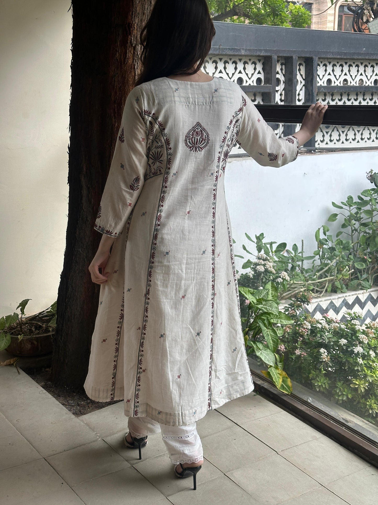 Off White Handspun Malkha Chikankari Panel Tunic