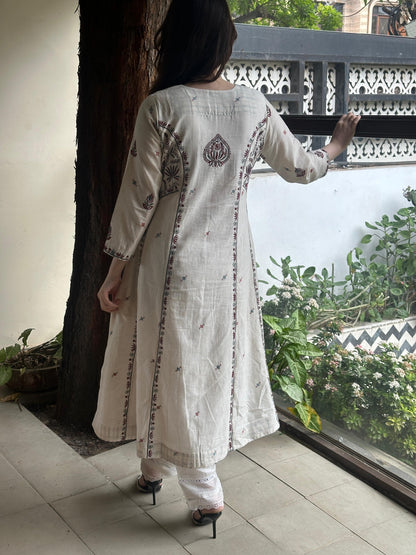Off White Handspun Malkha Chikankari Panel Tunic