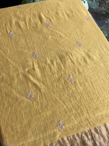 Yellow | Tissue Silk Chikankari Work Kurta Set