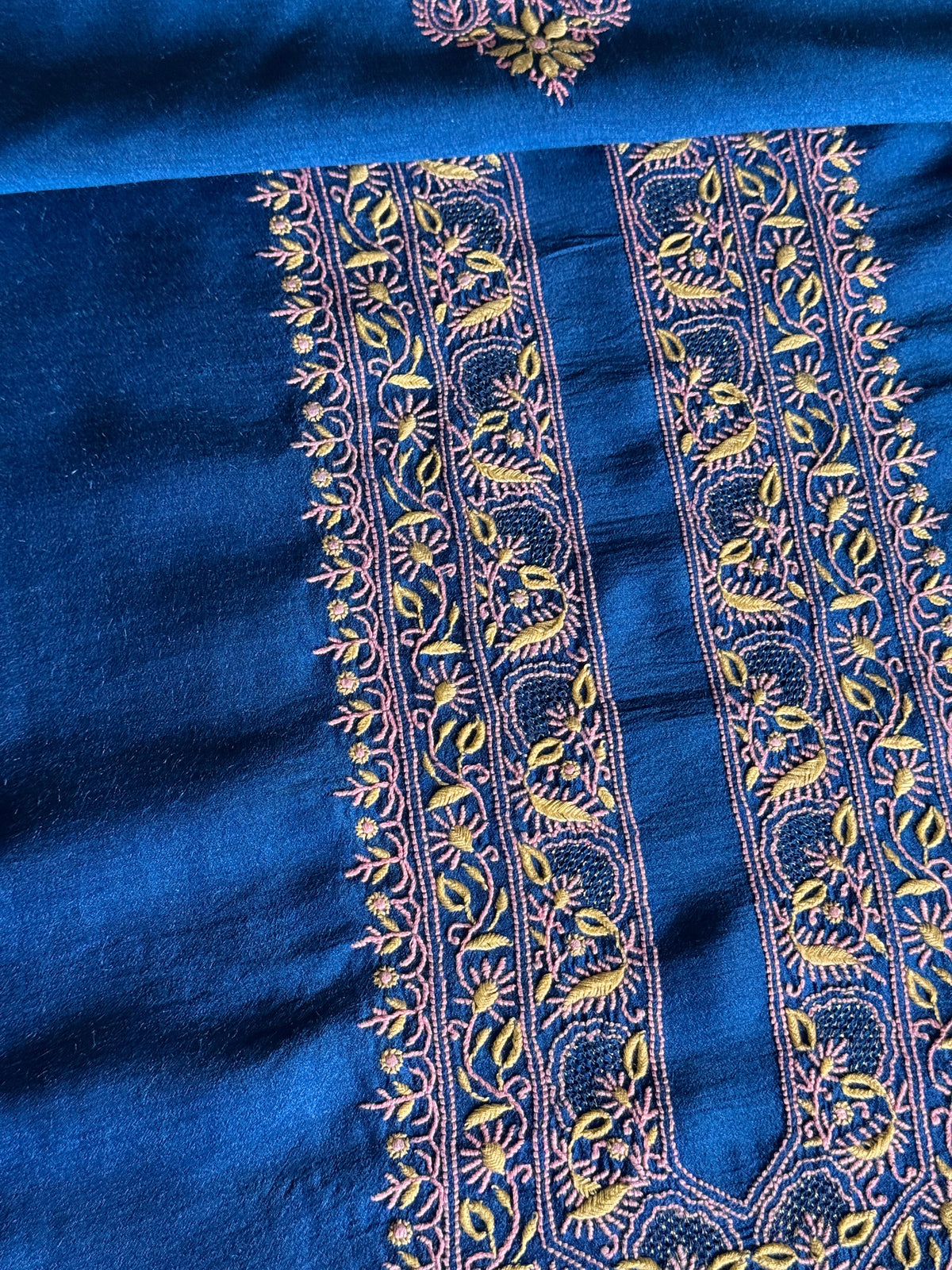 Royal Blue Shade Moonga Silk Chikankari Men’s Kurta Fabric