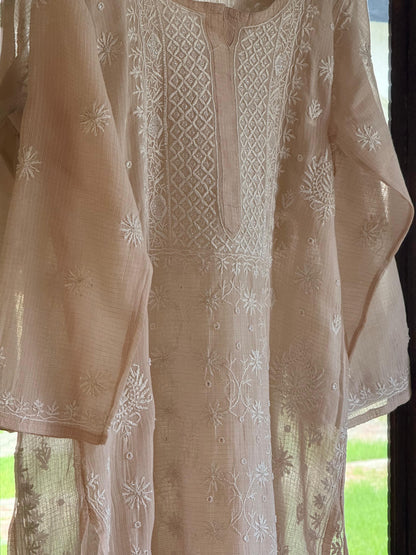 Beige Sequinned Chikankari Kota Kurta