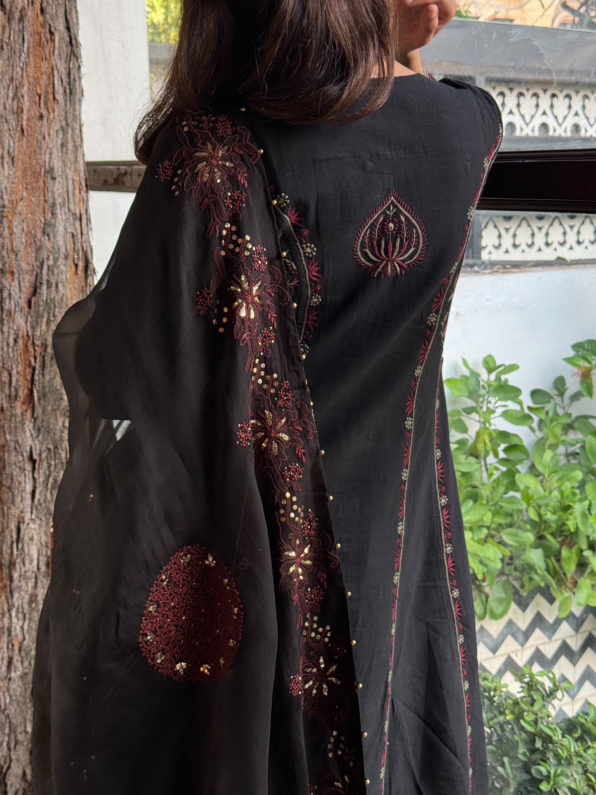 Black Handspun Malkha Chikankari Panel Tunic