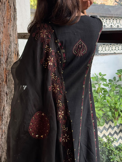 Black Handspun Malkha Chikankari Panel Tunic