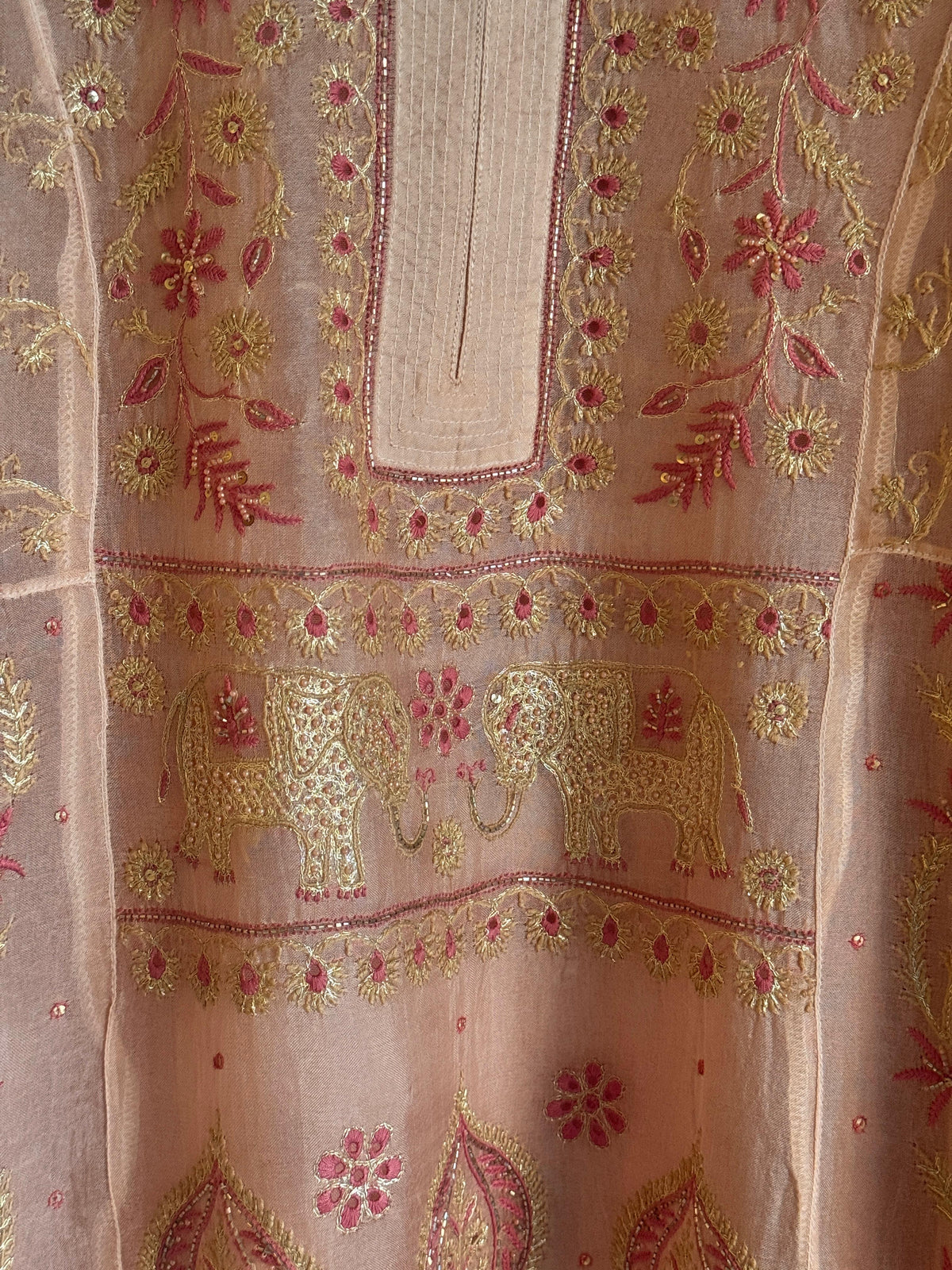 Pearl Peach Shade Noor Organza Chikankari A Line Kurta With Dupatta