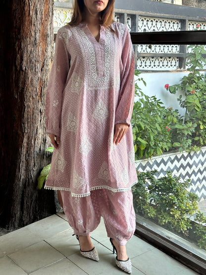 Dusty Lavender Jacquard Sequins Chikankari Co-Ord Set