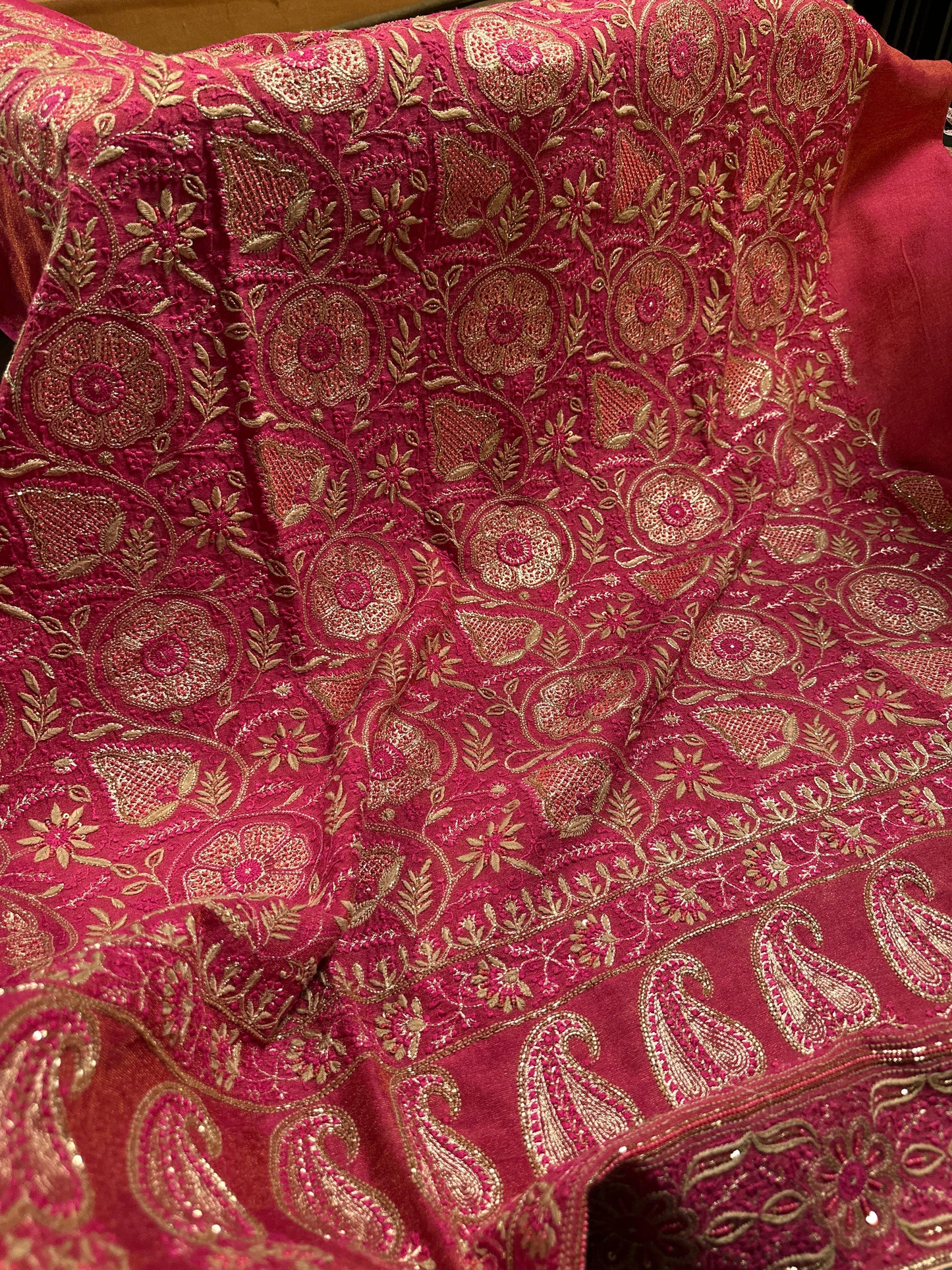 Hot Pink Tissue Silk Chikankari Unstitched Fabric